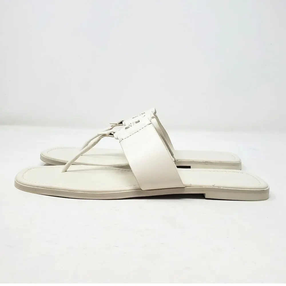 Tory Burch Georgia Flat Thong Sandals New Ivory Calf Leather 161217 Size US 10 M